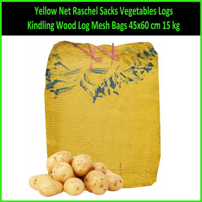 - Yellow Net Raschel Bags Sacks Vegetables Logs Kindling Wood Log Mesh 45X60Cm 15Kg (Pack Of: 25)
