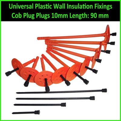Universal Plastic Wall Insulation Fixings Cob Plug Plugs 10mm Length: 90mm Pack Of 10 from B&Q