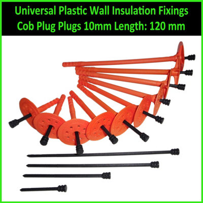 Universal Plastic Wall Insulation Fixings Cob Plug Plugs 10mm Length: 120mm Pack Of 1 from B&Q