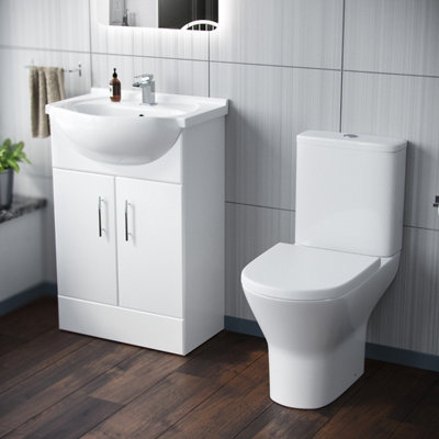 Nes Home Dyon 550mm Floorstanding Basin Vanity Unit & Close Coupled Toilet White from B&Q