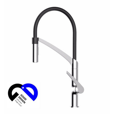 Hommix Rubineta Ultima-50 Chrome / Black Silicon Neck Pull Out Kitchen Mixer from B&Q