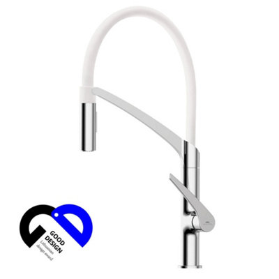 Hommix Rubineta Ultima-50 Chrome / White Silicon Neck Pull Out Kitchen Mixer from B&Q
