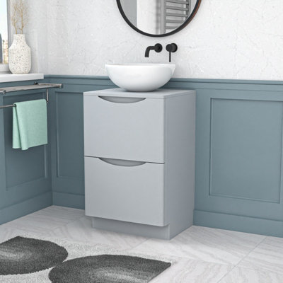 Nes Home Matte Grey 500mm Freestanding Vanity Round Ceramic Countertop Basin from B&Q