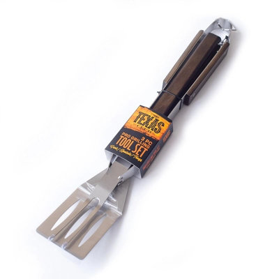 Texas Club 3-Piece Grilling Tools Set  Essential Stainless Steel Kit With Oak Handles For Every Grill Owner