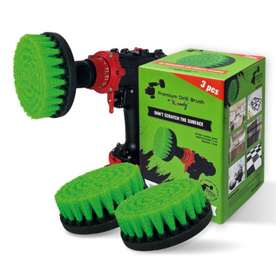 Kornely Premium Drill Brush-Medium-Stiff 13Cm Green 3Pcs Set. Scratch-Free Kitchen Brush For OvensHobsWorktops,tiles,cookware from B&Q
