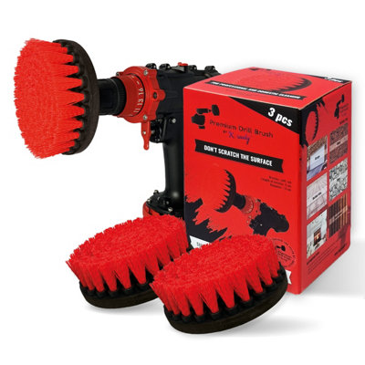 Kornely Premium Drill Brush-Stiff 13Cm Red 3Pcs Set. Scratch-Free Brush For BricksDeckingGarden ToolsPool TilesBoat Hulls from B&Q