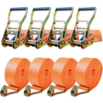50mm 6M Ratchet Tie Down StrapsPolyester Webbing3000 Kg Load CapacityCargo Luggage Securing4 Pack from B&Q