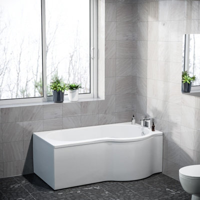 B&Q -  P Shaped Right Hand 1500mm Curved Shower Bath Acrylic & Front Panel