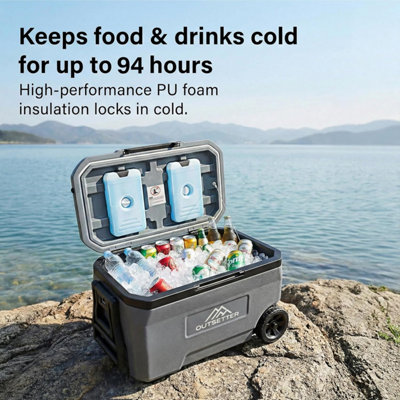 47L Cool Box with Ice Block Heavy-Duty Insulated Hard Cooler