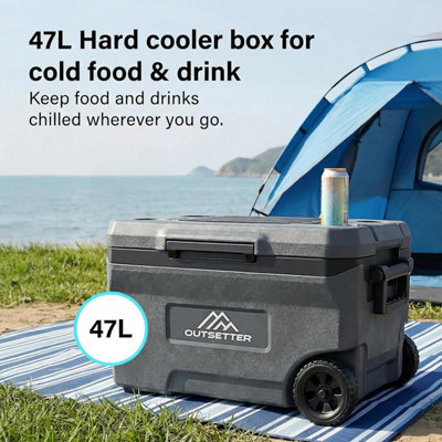 47L Cool Box with Ice Block Heavy-Duty Insulated Hard Cooler