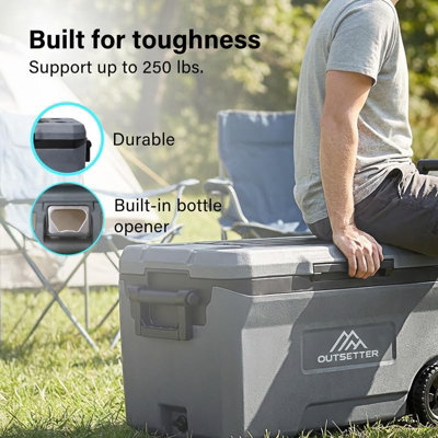 47L Cool Box with Ice Block Heavy-Duty Insulated Hard Cooler