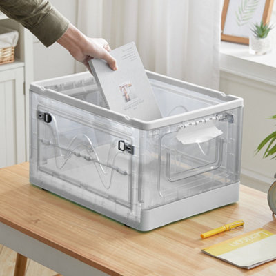 47L Folding Stackable Wardrobe Storage Bin Double Door Collapsible ...