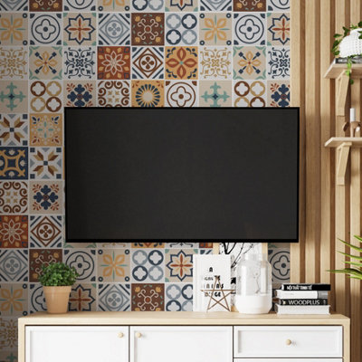 48 Pcs Rabat Mediterranean Peel and Stick 3D Tile Sticker - 15x15cm Self Adhesive Vinyl Tiles for Bathroom & Kitchen Splashback