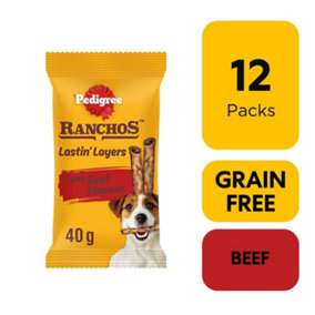48 Pedigree Ranchos Lastin Layers Adult Dog Treats Beef Dog Chews 12 x 40g