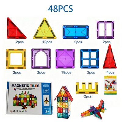 48 Piece Magnetic Tiles Building Set Educational Toys For Your Kids