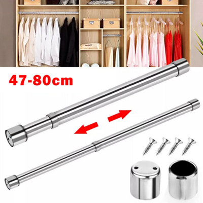 48 to 80cm Extendable Stainless Steel Wardrobe Rail Adjustable Hanging ...