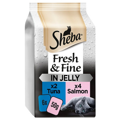 48 x 50g Sheba Pouch Fresh & Fine Tuna & Salmon In Jelly