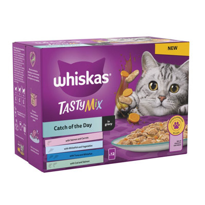 48 x 85g Whiskas 1+ Catch of the Day Adult Wet Cat Food Pouches in Gravy