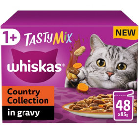 48 x 85g Whiskas 1+ Country Collection Adult Wet Cat Food Pouch in Gravy