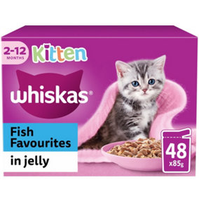 48 x 85g Whiskas Kitten Fish Favourites Mixed Wet Cat Food Pouches in Jelly