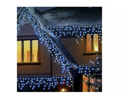 480 LED Blue & White Snowing Icicle Lights Timer Christmas Lights 11.8M Lit Length
