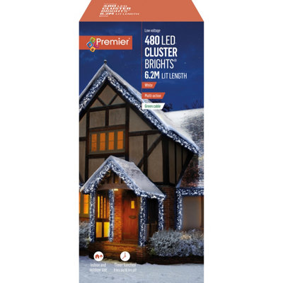 480 LED Christmas Cluster Lights White Multi Action 6.2M lit length