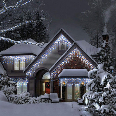 480 LED Snowing Icicle Lights - Bright White Fairy Lights - Low Voltage Mains Powered - 8 Functions With Memory