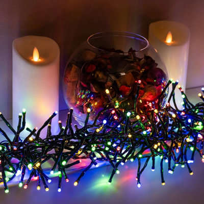 480 Multi-Coloured Multi-Function Xmas Cluster Lights - Green Cable