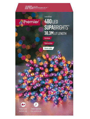 480 Rainbow LED Christmas Tree String Lights Supabrights 38.3M Lit Green Cable