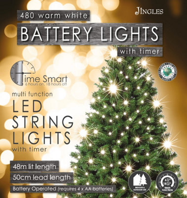 480 Warm White LED Battery Operated Christmas Lights with Timer
