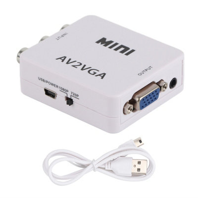 480P Mini AV to VGA Adapter for TV and Set-Top Box-Audio Video Converter(White)