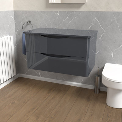 Nes Home Grey 800mm Bathroom Wall Hung Vanity With Worktop from B&Q