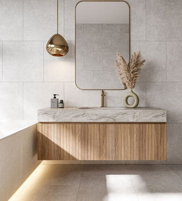 B&Q -  Grey Stone Effect Tiles Porcelain Matt Floor Wall (L)60Cm X (W)60Cm Each Box 1.44Sqm