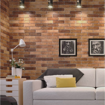 Top Ceramics Red Brick Effect Tiles Wall Porcelain Tile (L)250mm X (W)60mm Each Box 0.69Sqm from B&Q