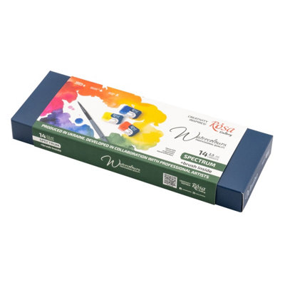 B&Q -  Rosa Gallery Spectrum Watercolour Paint Set14 Full Pans With Brush In Indigo Metal Case