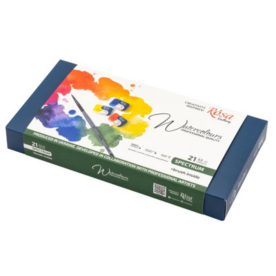 B&Q -  Rosa Gallery Spectrum Watercolour Paint Set21 Full Pans With Brush In Indigo Metal Case