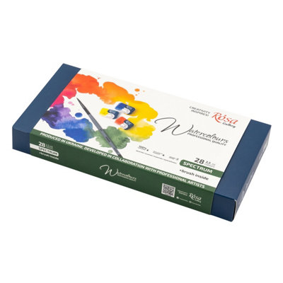 B&Q -  Rosa Gallery Spectrum Watercolour Paint Set28 Full Pans With Brush In Indigo Metal Case