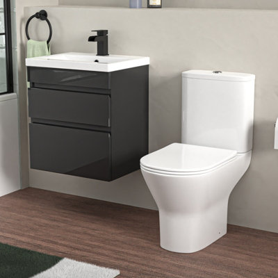 B&Q -  500mm Wall Hung Vanity 2 Drawers In Anthracite With Toilet