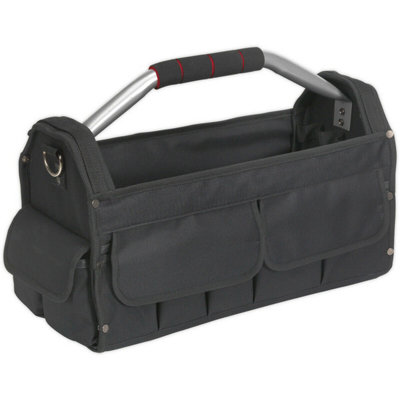 485 x 250 x 350mm Open Tool Bag BLACK 15 Pocket Rigid Base & Carry
