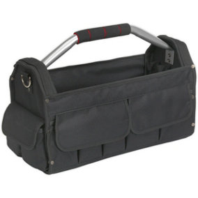 485 x 250 x 350mm Open Tool Bag - BLACK - 15 Pocket Rigid Base & Carry Handle