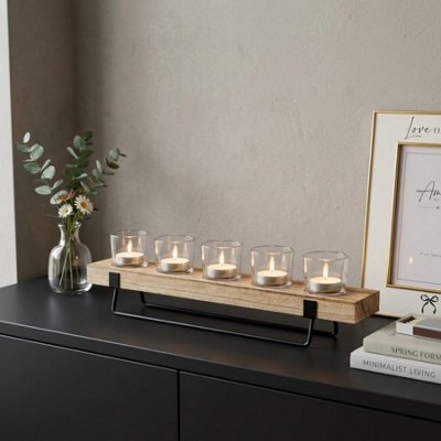 Garden Greatness Mango Wood 5 Tealight Candle Holder from B&Q