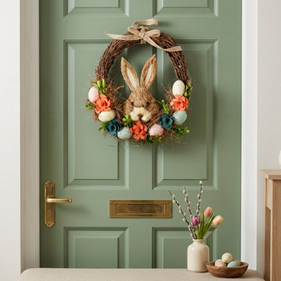 Garden Greatness Easter Half Wreath With Rabbit And Flowers from B&Q