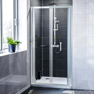 Nes Home 1000mm Bi-Fold Shower Enclosure Door Chrome 6mm Tempered Glass from B&Q