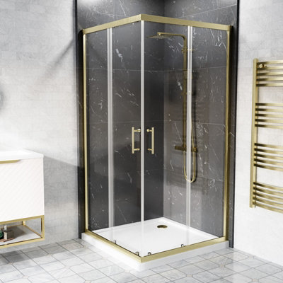 Nes Home 760 X 760mm Corner Entry Sliding Door Shower Enclosure Brushed Brass from B&Q