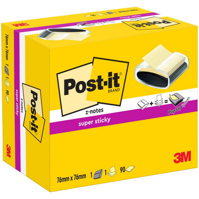 Post-It Z-Notes Dispenser Pro Black + Post-It Super Sticky Z-Notes Canary Yellow1 Pad 90 Sheets76 mm X 76 mmFor Convenient from B&Q