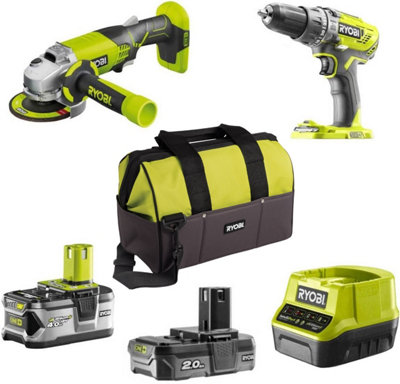 Ryobi 18V Cordless Drill And Angle Grinder Kit - (R18pdag-242S)