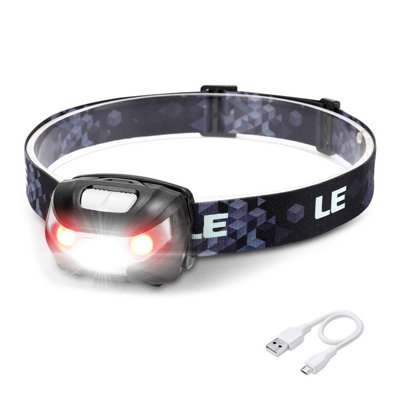 Lepro Head Torch RechargeableSuper Bright Led Headlamp Waterproof With Red Warning Lights 5 Lighting Modes 30 Hours Runtime from B&Q
