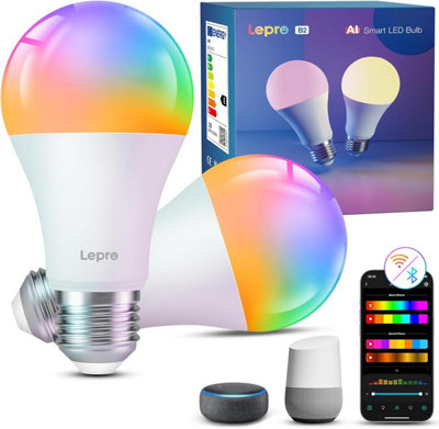 Lepro B2 Ai Smart Bulb E271100Lm Music SyncVoice ControlAi Lighting Design AssistantWork With Alexa & Google Home2 Packs from B&Q