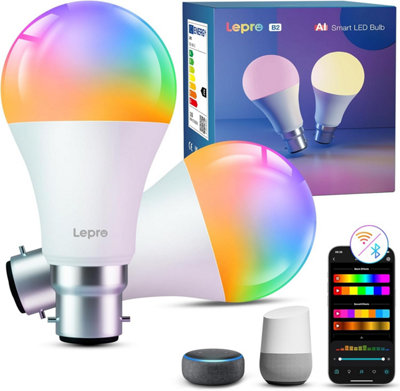 Lepro B2 Ai Smart Bulb Bayonet B2210W 1100LmMusic SyncAi Lighting Design AssistantWorks With Alexa & Google Home2 Packs from B&Q