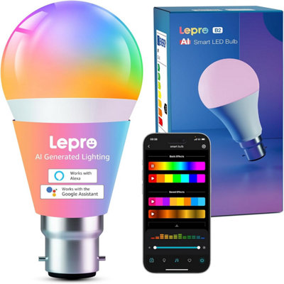 Lepro B2 Ai Smart Bulb Bayonet1100Lm Wifi Bulb B22Music Sync Ai Lighting Design AssistantWorks With Alexa & Google Assistant from B&Q